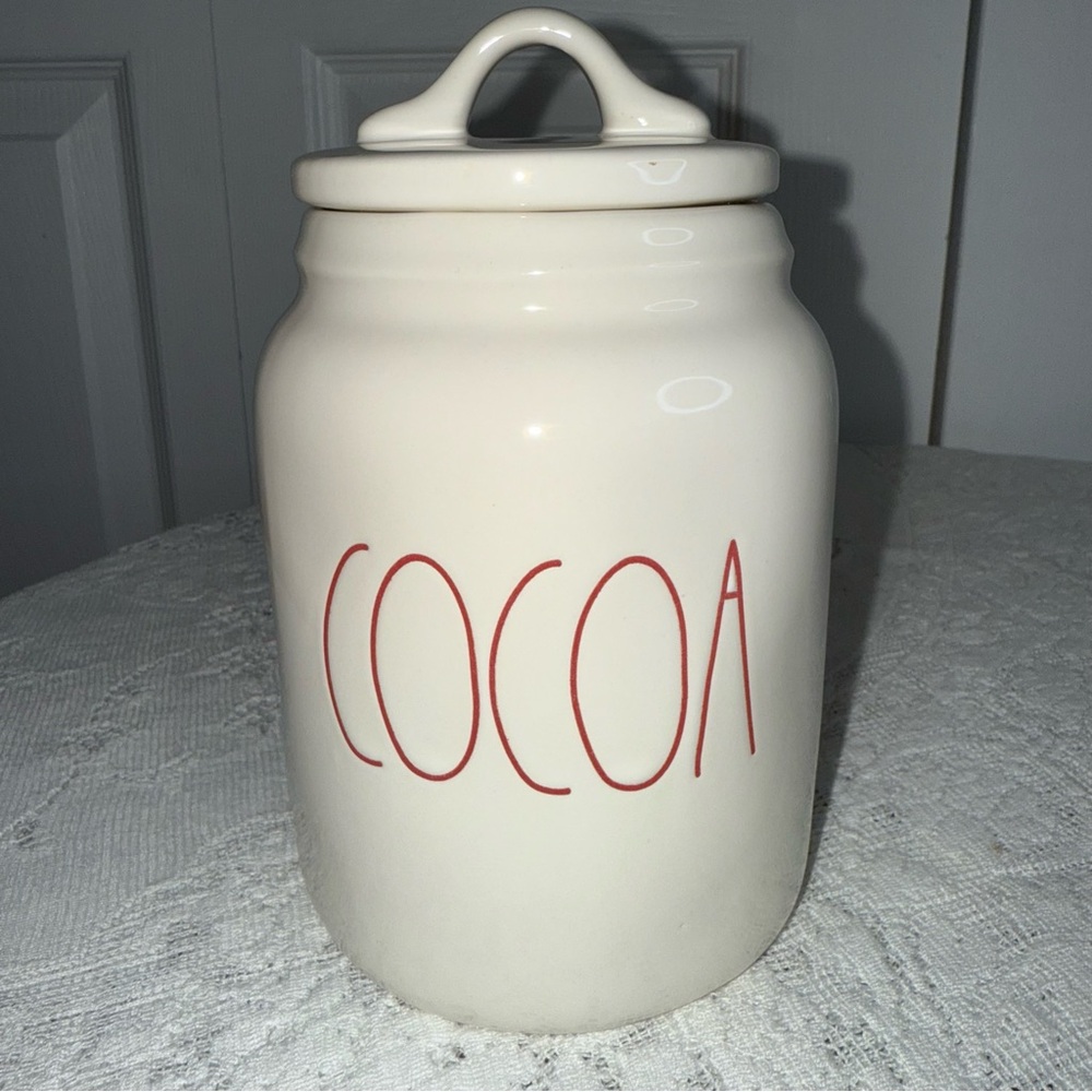 Rae Dunn COCOA Canister jar Cream with red lettering. Like new